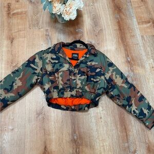 Zara Camouflage Utility Jacket with Orange Lining